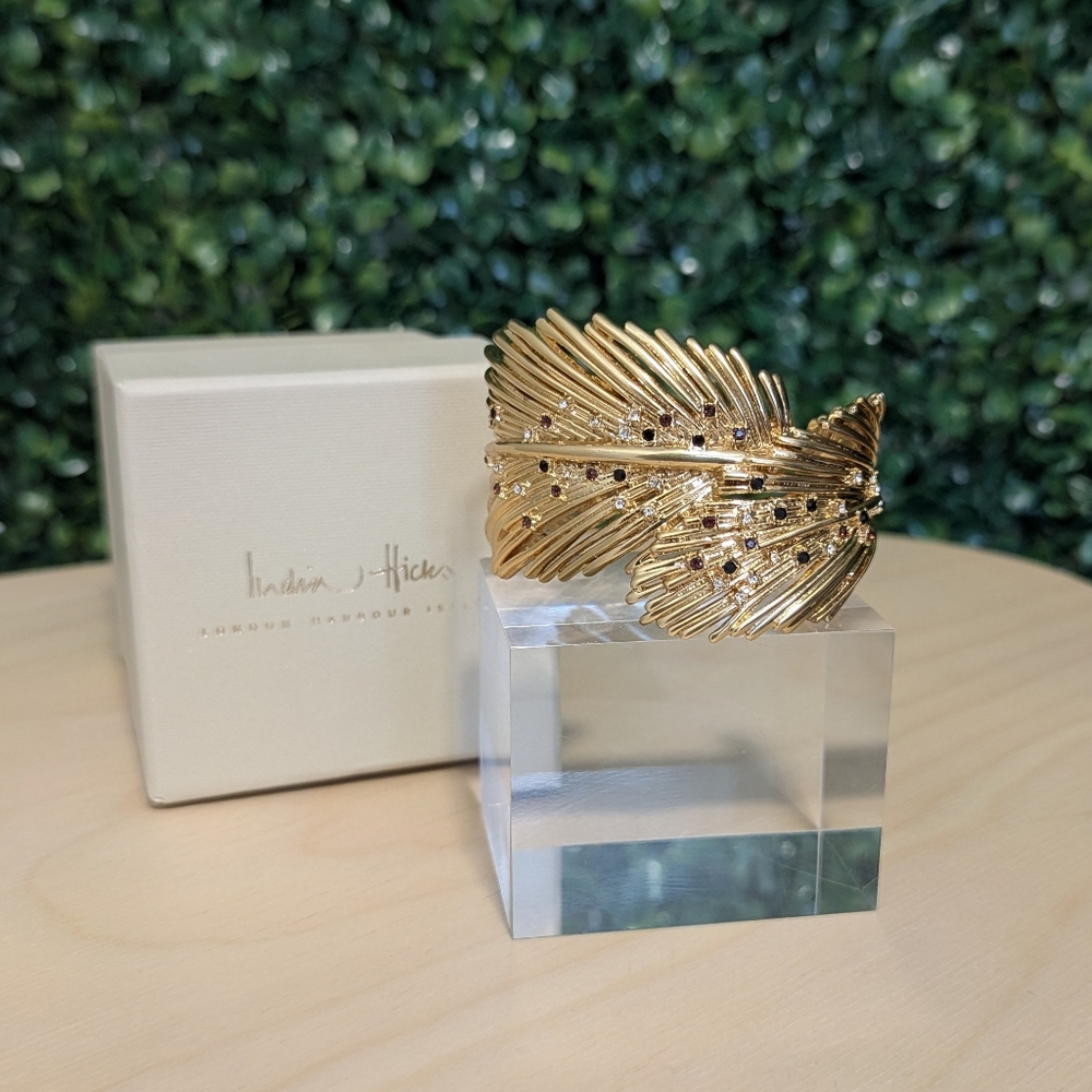 India Hicks Wild Feather Cuff Bracelet, Gold NIB Retired Item HTF
